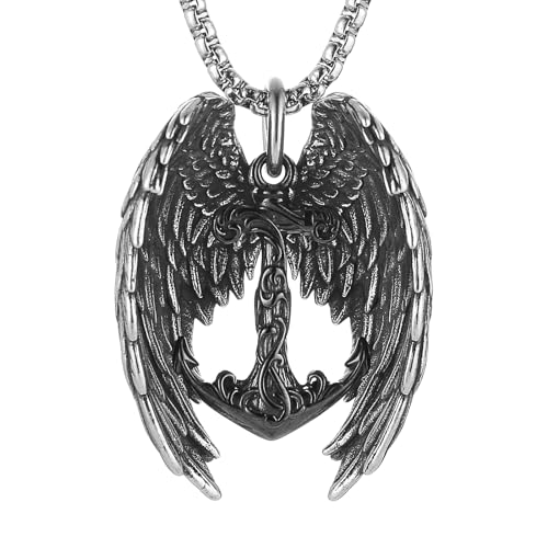 HZMAN Angel Wing Necklace for Men Women Stainless Steel Gothic Punk Angel Wing Cross/Angel Pendant Faith Amulet Jewelry Gift - color: Anchor