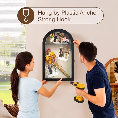 DGWJSU Shadow Box Frame 10x16 Large Shadow Boxes Display Cases with Linen Back and Removable Shelves, Picture Frame Wedding Bouquet Memorabilia Medals Photos Memory Box for Keepsakes (Black) - color: Black