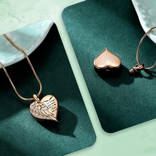 Love Heart Cremation Jewelry Urn Necklaces Wing Urn Necklaces for Ashes Memorial Keepsake Pendant for Women Men Gifts With Funnel Kit & Bag - color: RoseGold