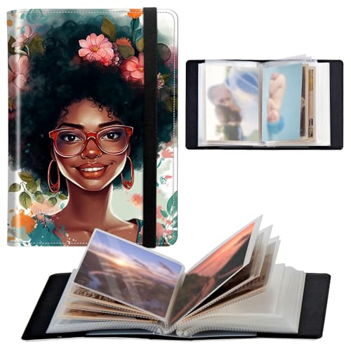 Photo Album 4x6 120 Pockets Photos with Elastic Band, PU Leather Photo Books Small Mini Capacity Picture Album for Family Wedding Anniversary Baby Vacation Pictures, Flower African Girl - color: Flower African Girl