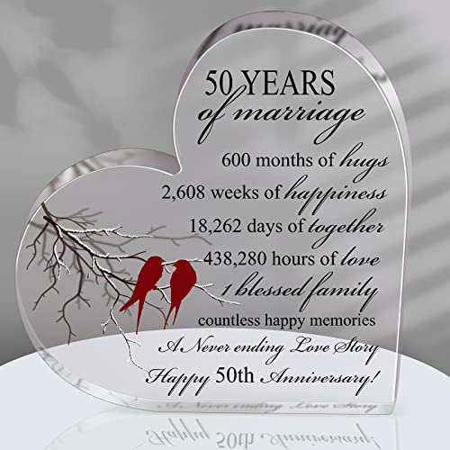 Qunclay 50th Years of Marriage Gift Wedding Anniversary Souvenir | Heart Marriage Keepsake Decoration, 50th Present for Couple Parent Women Mom Husband Wife He She Friend Grandparents - style: 50th