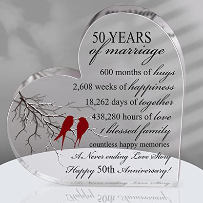 Qunclay 50th Years of Marriage Gift Wedding Anniversary Souvenir | Heart Marriage Keepsake Decoration, 50th Present for Couple Parent Women Mom Husband Wife He She Friend Grandparents - style: 50th