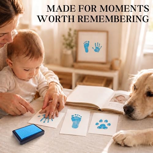 ReignDrop Baby Ink Pad for Hand and Footprints, Non-Toxic Acid-Free Keepsake Kit, Smudge-Proof Archival Ink Wipes Off Skin, for Scrapbook, Photo Album, Frames & Pet Paws, Baby Gift (Sky Blue) - color: Sky Blue