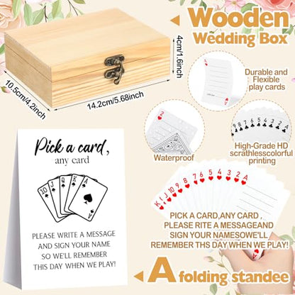 AceOrbit 57 Pack Wedding Guest Book Playing Cards Set with Wooden Box - color: White, style: Classic