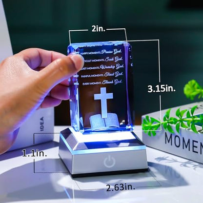 Movdyka 3D Crystal Christian Gifts for Women Men Faith, Inspirational Bible Verse Religious Gift Keepsake with Colorful LED Night Light, Get Well Spiritual Gifts Ideas for Birthday - color: Bible Verse（Happy moment）