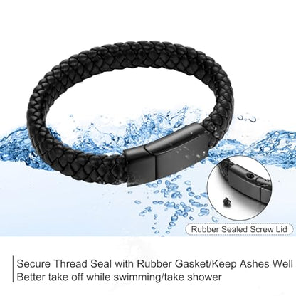 abooxiu Cremation Bracelet for Ashes Leather Urn Bracelet Cremation Jewelry Ash Bracelets Memorial Bangle Ashes Keepsake for Women Men - style: Black