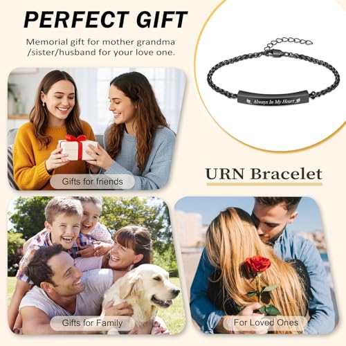 Oinsi Cremation Jewelry Urn Bracelet for Ashes for Women Men Adjustable Memorial Ashes Keepsake Bangle Manmade Rope Braided Bracelet - color: B-Black - Always In My Heart