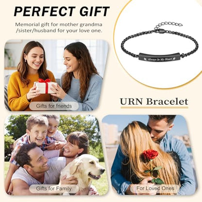 Oinsi Cremation Jewelry Urn Bracelet for Ashes for Women Men Adjustable Memorial Ashes Keepsake Bangle Manmade Rope Braided Bracelet - color: B-Black - Always In My Heart