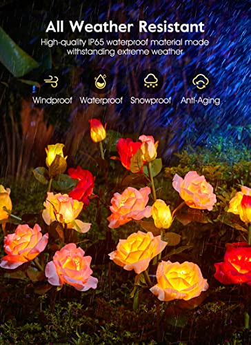 Brightown Solar Garden Lights, 4 Pack LED Rose Flower Lights Waterproof - color: Rose
