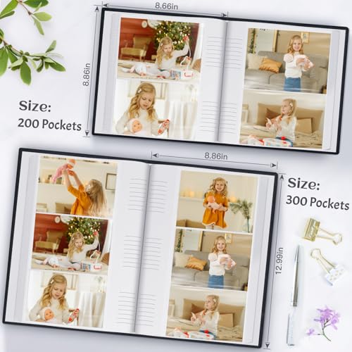 Popotop Photo Album 4x6 200 Photos with Writing Space, Leather Cover Album with Display Picture Window, Photo Book for Wedding Family Baby Gift - color: Classic Black, size: 200 Pockets