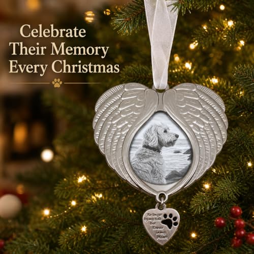 Pet Memorial Gift Dog Memorial Christmas Ornament Angel Wings Frame | Pet Loss Gifts for Dogs, Pet Remembrance Decorative Ornaments, Angel Wings, Christmas Tree, with Photo Holder - style: With Photo Holder