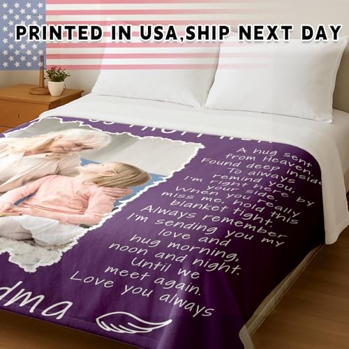 Arovene Ship Next Day, Custom Memorial Blanket with Photo - Printed in USA, A Hug from Heaven Blanket, Personalized Sympathy Gifts for Loss of Loved One Dad Mom Husband Wife Friend Dog Memorial Gifts - color: Style 08