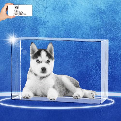 Personalized Pet Memorial Gifts, Dogs Or Cats 3D Crystal Photo Frame, Customized Laser Etched Picture Frame for Loss of a Dog Gift (Landscape, Small) - color: Landscape, size: Small
