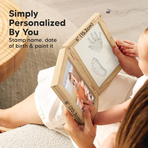 Baby Hand and Footprint Kit, Quick Dry Clay Newborn Keepsake (Ash Wood) | Baby Feet and Handprint, Baby Picture Frame, Cat Dog Paw Print Kit, Personalized New Mom Gifts for Baby Showers & Registry - color: Ash Wood