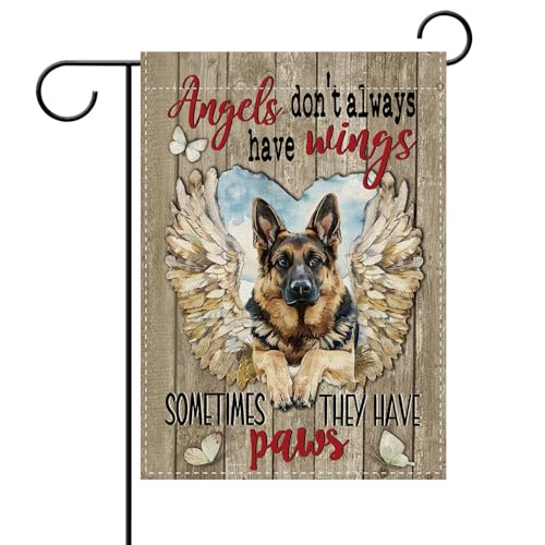 Dyrenson Memorial German Shepherd Dog Garden Flag, Angels Don't Always Have - color: German Shepherd Dog, size: 12" x 18"