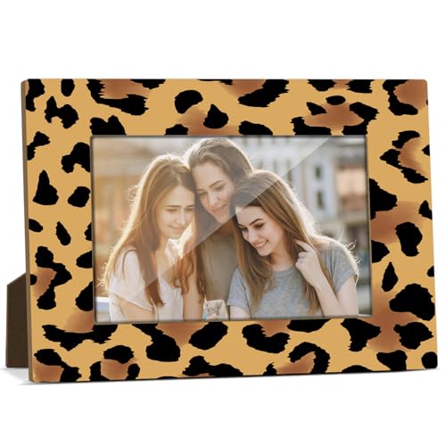 Leopard Print Print Picture Frame, Birthday Gifts for Women Girl Mom Friends, Leopard Wooden Picture Frame Fits 4x6 Inch Photo, Home Office Desktop Nightstand Display -031 - color: Leopard
