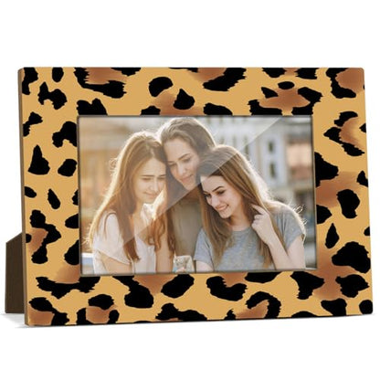 Leopard Print Print Picture Frame, Birthday Gifts for Women Girl Mom Friends, Leopard Wooden Picture Frame Fits 4x6 Inch Photo, Home Office Desktop Nightstand Display -031 - color: Leopard