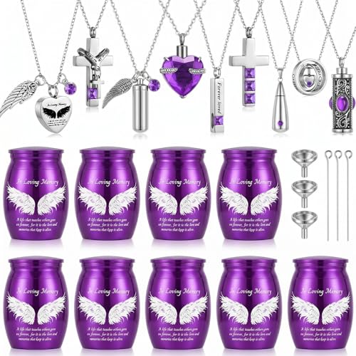 Ecation 18 Pcs Small Cremation Urns and Ashes Necklace Set, Purple - color: Purple