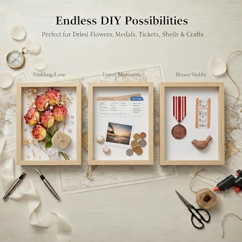 3 Pcs 8x10 Inch Shadow Box Frames Acrylic,Shadow Box Frame Display Cases,Cases for Pressed Flowers Keepsakes Tickets Photos (Wood Grain) - color: Wood Grain