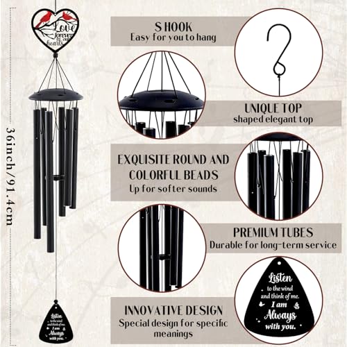 Cardinal Memorial Wind Chimes - Loss of Loved One Sympathy Gifts | Metal Windchime for Outdoor in Memory of Mother Father Grandparents Yard Patio Burial Decor Remembrance Bereavement Gift