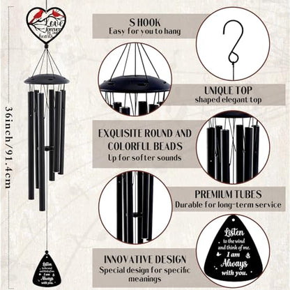 Cardinal Memorial Wind Chimes - Loss of Loved One Sympathy Gifts | Metal Windchime for Outdoor in Memory of Mother Father Grandparents Yard Patio Burial Decor Remembrance Bereavement Gift