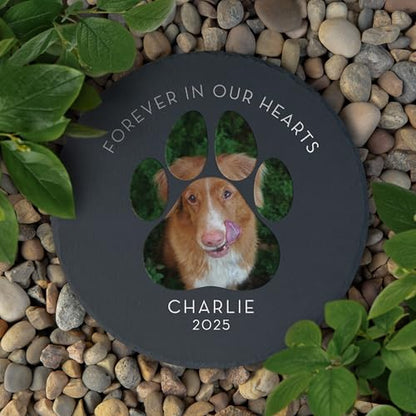 Weddingstar Custom Photo Printed 9 ⅞" Round Black Slate Garden Stone - Paw Print Portrait - color: Paw Print Portrait