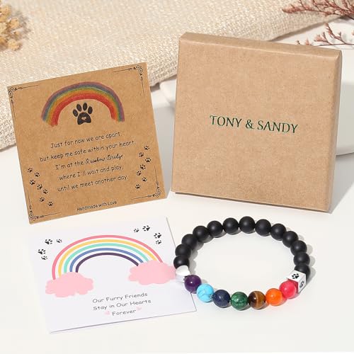 TONY & SANDY Dog Memorial Gifts, Pet Sympathy Rainbow Bridge Pet Memorial Bracelet for Men Women Girls Who Loss of Beloved Dog Cat - color: Black Onyx
