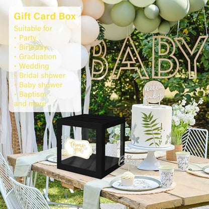 Black Card Box for Party, Transparent Wedding Card Box with 6 Cards | Clear Gift Card Holder for Birthday, Bridal or Baby Showers, Retirement, Anniversary, Graduation - color: Black Card Box-Transparent