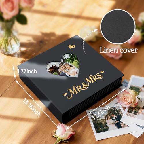 Wedding Photo Album 4x6 400 Pockets, Beige Linen Memory Book Gift - color: Black