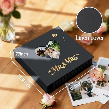Wedding Photo Album 4x6 400 Pockets, Beige Linen Memory Book Gift - color: Black