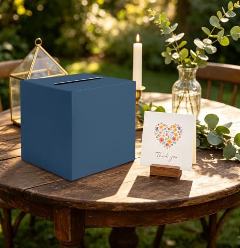 SietDESEO Navy Blue Card Box with Slot Money Gift Card Box Holder for Party Wedding Reception Birthday Graduation Bridal Shower Baby Shower Diaper Raffle Box - color: Navy Blue Card Box, size: 7.8 X 7.8 X 7.8 INCH