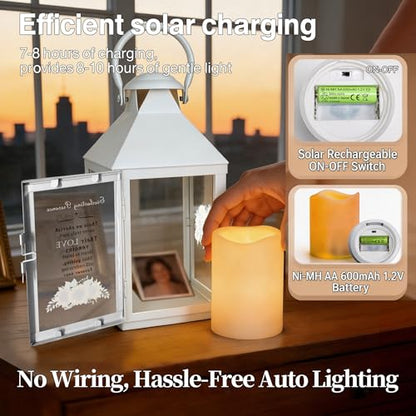 White Memorial Lantern Sympathy Gift for Loss of Loved One | Remembrance Solar Lantern with Sunflower, Bereavement Gifts for Loss of Mother Father Gift - color: White Iron Sunflower