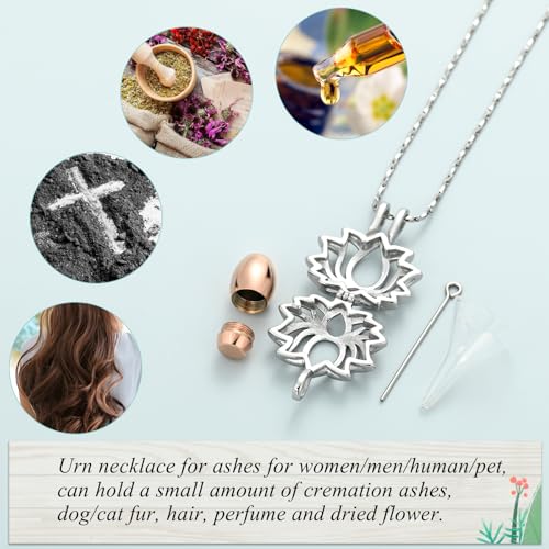 Imrsanl Cremation Jewelry for Ashes - Lotus Flower Ashes Pendant Necklace with Mini Keepsake Urn Memorial Ash Jewelry - color: Z-Silver Rose Gold