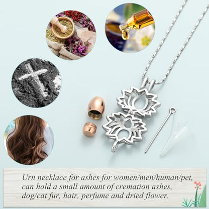 Imrsanl Cremation Jewelry for Ashes - Lotus Flower Ashes Pendant Necklace with Mini Keepsake Urn Memorial Ash Jewelry - color: Z-Silver Rose Gold
