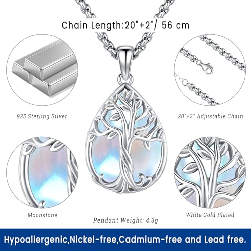 Eusense Tree of Life Necklace for Women Men Sterling Silver 925 Tree Urn Locket Cremation Jewelry Family Tree Pendant Gifts for Her Him Mom Dad Grandma Daughter - style: E-F-Tree of Life Necklace