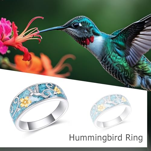 ONEFINITY Turquoise Rings S925 Sterling Silver Turquoise Ring Jewelry Gift For Women Men - size: 9, style: Hummingbird