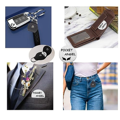 Pocket Angel Pocket Hug Token Long Distance Relationship Keepsake Stainless Steel Double-Sided Inspirational Gifts for Family Friends Coworker Christmas Birthday Gifts Angel PU Leather Keychain