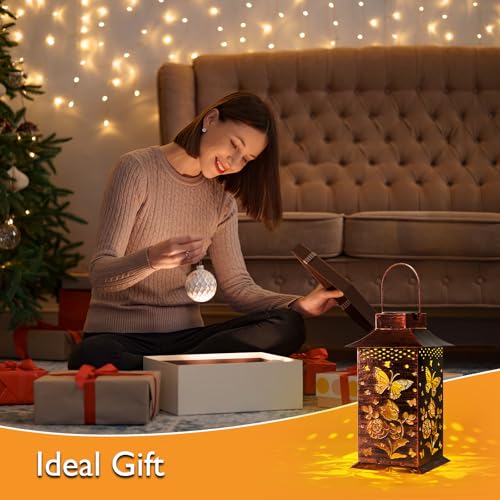 Homemory Gifts for Women, Butterfly Solar Lanterns Outdoor Waterproof | Solar Decoration with Led Glow and Waterproof Metal Design, Ideal for Garden, Yard, Patio, Porch, Birthday Gifts - style: Butterfly Square