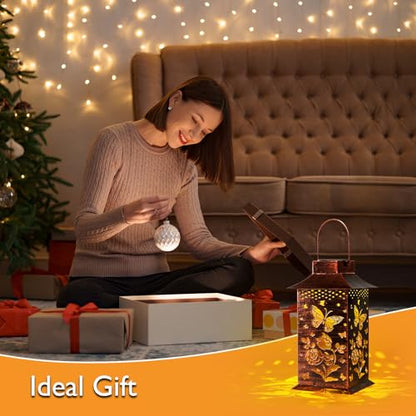 Homemory Gifts for Women, Butterfly Solar Lanterns Outdoor Waterproof | Solar Decoration with Led Glow and Waterproof Metal Design, Ideal for Garden, Yard, Patio, Porch, Birthday Gifts - style: Butterfly Square