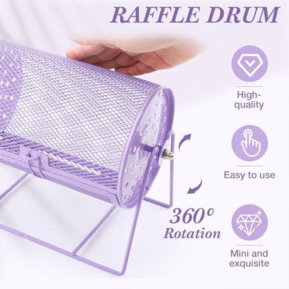 Teenyyou Raffle Drum Holds 600 Tickets, Metal Ticket Wheel Spinner with Stand, Raffle Tickets Cage for Games Events, Parties, School Drawings(Integrated Rotary,Light Purple,7.09" X 4.72", Small) - color: Light Purple, size: 7.09" X 4.72", Small, style: In