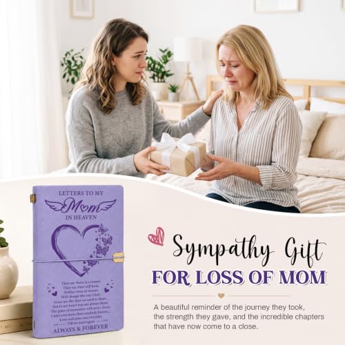 Vetbuosa Memorial Gifts for Loss of Mom, Letters to Mom in Heaven Leather Journal, Sympathy Remembrance Bereavement Condolence Gifts for Loss of Mother, A6 Purple Journal with 140 Pages - color: Purple-Mother
