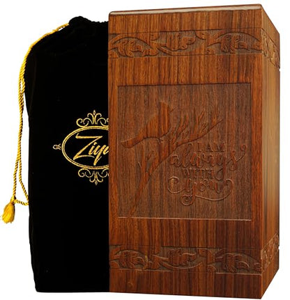 ZIYA Wooden Urns for Human Ashes Adult Male or Female, Handmade Cardinal Large Memorial Cremation Urn for Human Adult Ashes Men or Women for Funeral, Burial or Home, XL Up to 250 lbs with Satin Bag