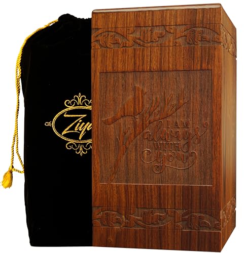 ZIYA Wooden Urns for Human Ashes Adult Male or Female, Handmade Cardinal Large Memorial Cremation Urn for Human Adult Ashes Men or Women for Funeral, Burial or Home, XL Up to 250 lbs with Satin Bag