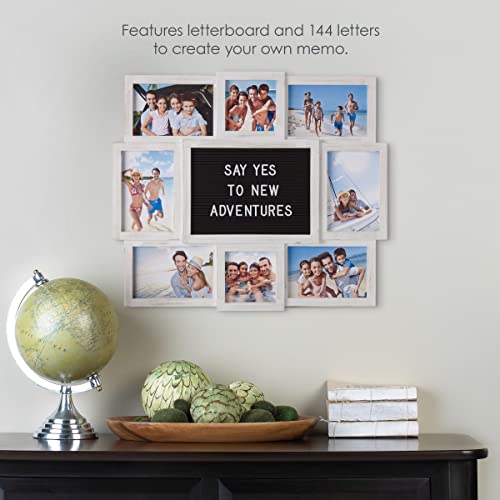 MELANNCO Customizable Letterboard 8-Opening Photo Collage, 19 x 17 inch, Distressed White - color: Distressed White, size: 19x17 - 8 Opening