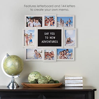MELANNCO Customizable Letterboard 8-Opening Photo Collage, 19 x 17 inch, Distressed White - color: Distressed White, size: 19x17 - 8 Opening