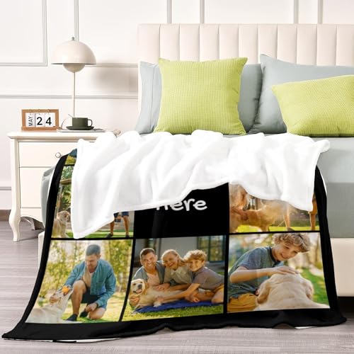 D-Story Custom Blanket with Photos Text Personalized Blankets and Throws 10 Photos Customized Fleece Picture Blanket for Adult Kid Funny Birthday Gifts for Couple Wife Husband Family - color: B-10 Photos
