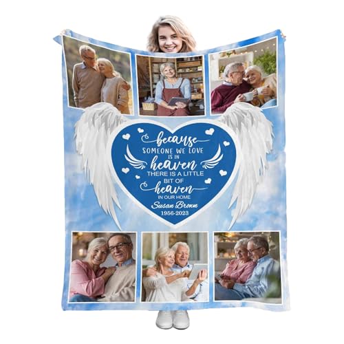 Customize Memory Blankets with Picture Name and Date Personalized Memorial Blanket Remembrance Blankets in Loving Memory Blanket for Loss of Father Mother - color: Color 13
