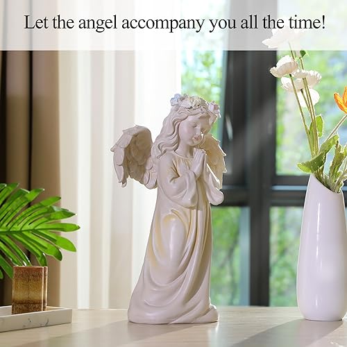 Angel Garden Statue, Memory Guardian Solar Decor with Warm Light | Waterproof Outdoor Garden Decor Praying Angel Figurine Sculpture for Lawn Yard Patio, Sympathy Present, White - style: Praying Angel