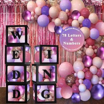 Ledido Transparent Balloon Boxes with 78 Letters Numbers for Custom Name - color: Black, size: 7PCS Boxes