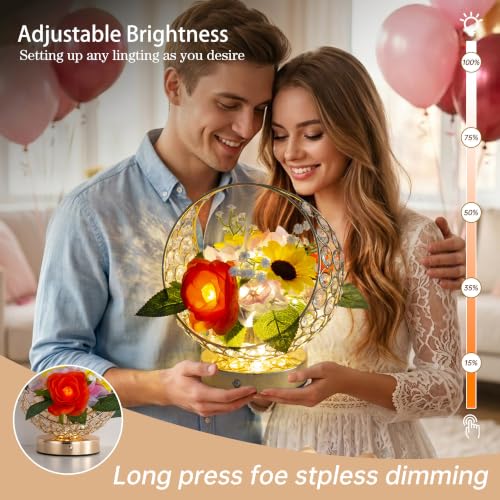 Birthday Gifts for Women Rose Hydrangea Sunflowers Flower Lamp - color: Purple